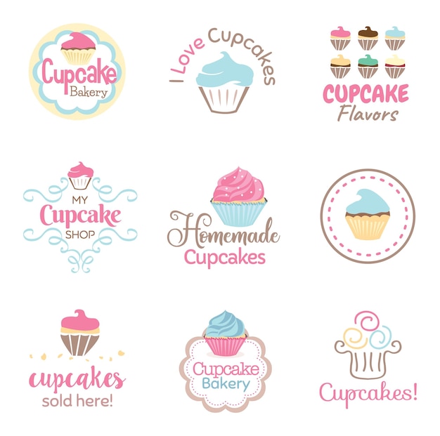 Vetor conjunto de design de banner de ícone de logotipo de cupcake