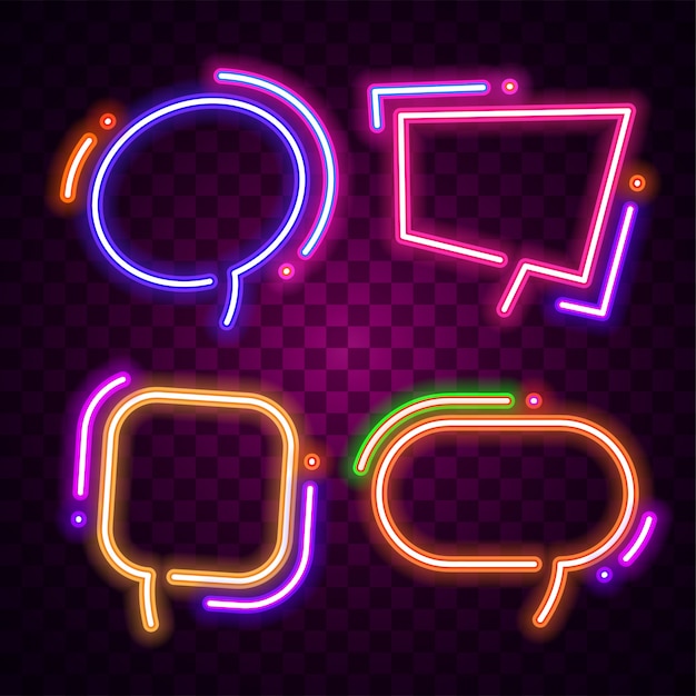 Conjunto de design de bolha de discurso de néon
