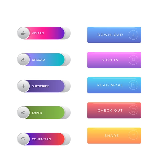 Conjunto de design de botões de ícones de Leia mais Pacote de botões coloridos de leitura de mais para anúncios de site UI e projeção