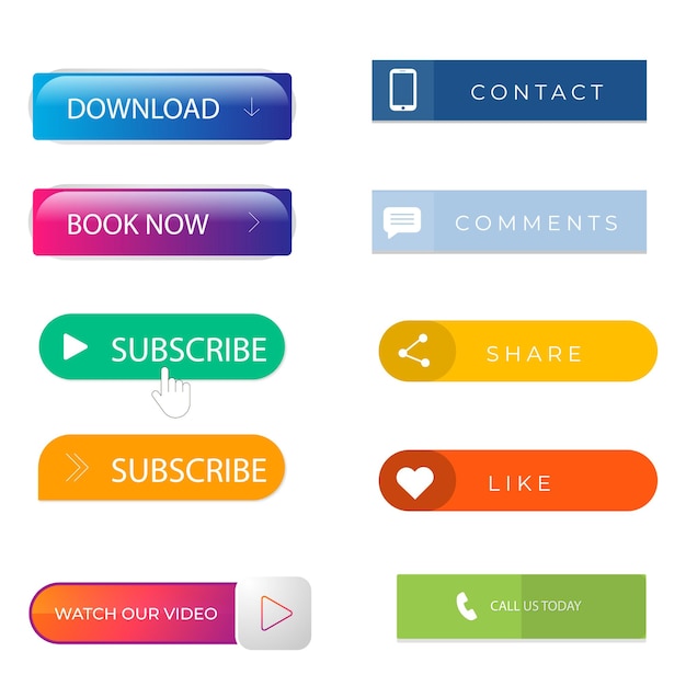 Conjunto de design de botões de ícones de Leia mais Pacote de botões coloridos de leitura de mais para anúncios de site UI e projeção