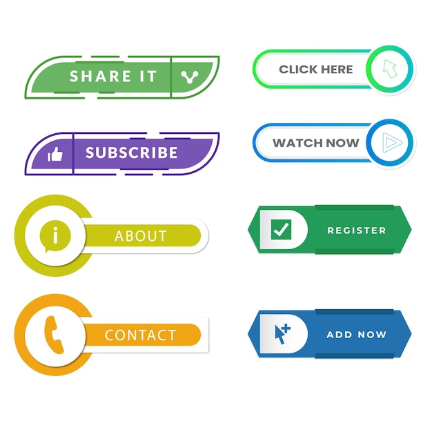 Conjunto de design de botões de ícones de Leia mais Pacote de botões coloridos de leitura de mais para anúncios de site UI e projeção