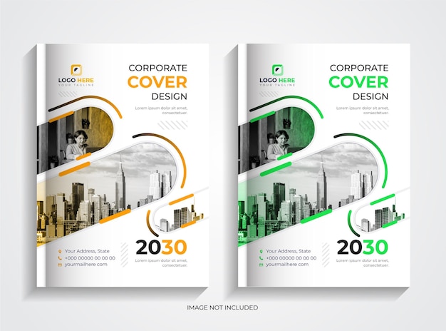Conjunto de design de capa de livro corporativo simples verde e amarelo