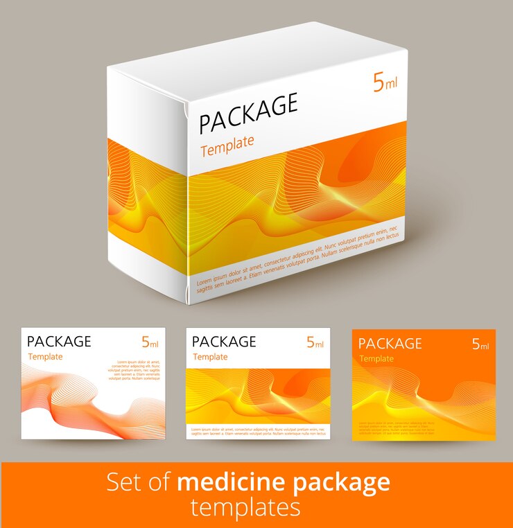 Vetor conjunto de design de embalagem de medicamentos com o modelo.