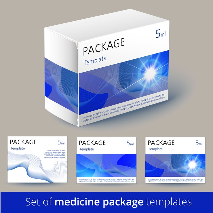 Vetor conjunto de design de embalagem de medicamentos com o modelo.