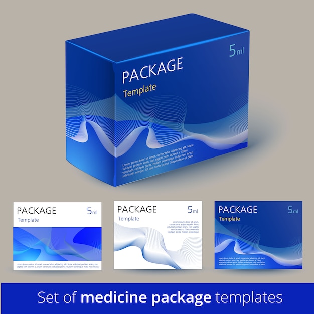 Vetor conjunto de design de embalagem de medicamentos com o modelo.