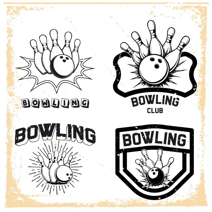 Vetor conjunto de design de emblema de logotipo de bowling bowling typography art