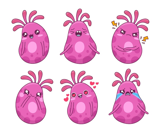 Vetor conjunto de design de emotes desenhados à mão