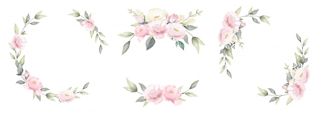 Conjunto de design de flor buquê rosa e branco quadro aquarela de flor rosa.