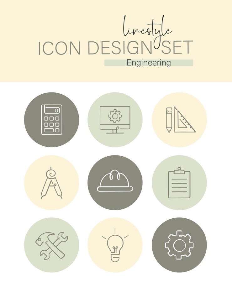 Vetor conjunto de design de ícones de estilo de linha engenharia