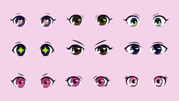 Olhos Anime Isolados Sobre Fundo Branco Estilo Design Ilustração fotos,  imagens de © Auncha25 #405656332