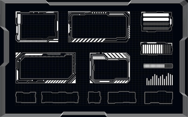 Conjunto de design de interface de usuário futurista elementos hitech quadro círculo gráficos textos explicativos títulos informações do quadro