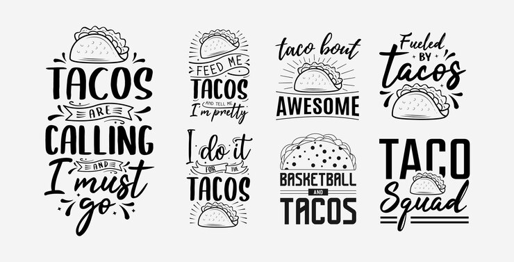 Vetor conjunto de design de letras de tacos para pôsteres de canecas e muito mais