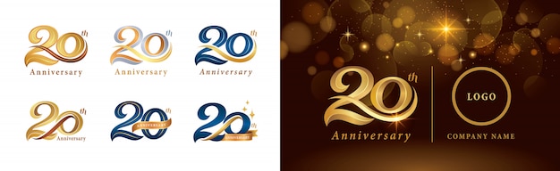 Conjunto de design de logotipo 20º aniversário, vinte anos comemorando aniversário logotipo