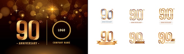Conjunto de design de logotipo 90º aniversário, noventa anos comemorar aniversário logotipo