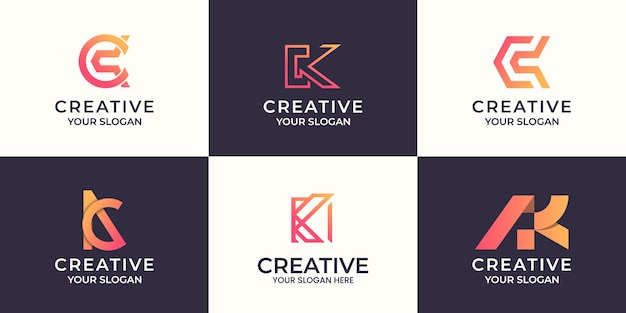 Conjunto de design de logotipo abstrato criativo da letra k