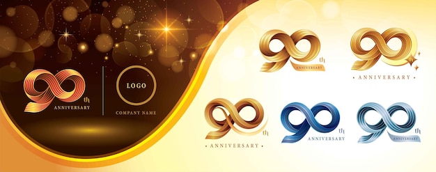 Conjunto de design de logotipo de 90º aniversário Celebração de aniversário de noventa anos Logo Twist Infinity
