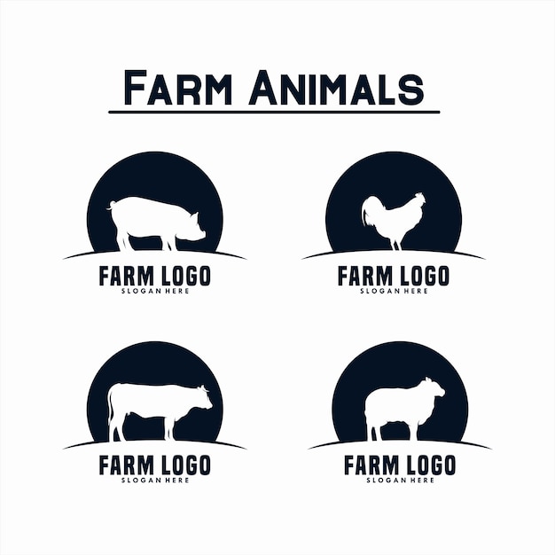 Conjunto de design de logotipo de animais de fazenda