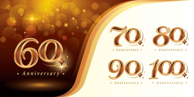 Conjunto de design de logotipo de aniversário de 60 a 100 anos Sessenta a cem anos Logo dourado de luxo com estrela