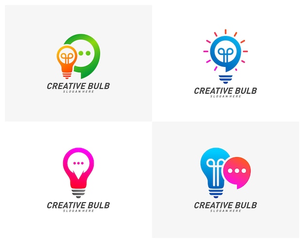 Conjunto de design de logotipo de bate-papo Creative Bulb vetor Consultar símbolo de ícone de modelo de logotipo de bulbo