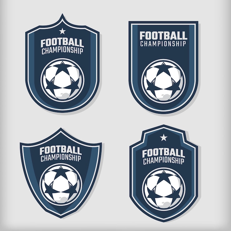Vetor conjunto de design de logotipo de distintivo de futebol de futebol em um fundo cinza
