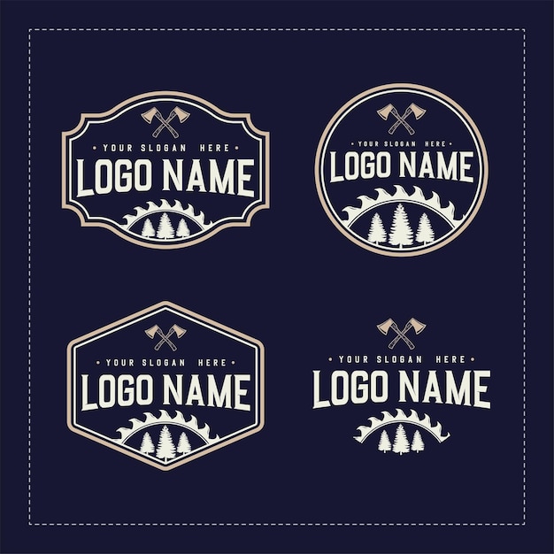 Vetor conjunto de design de logotipo de estilo retrô de carpintaria de aventura conjunto de logotipo vintage