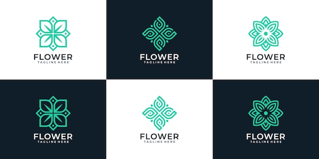 Conjunto de design de logotipo de flor de beleza de monograma