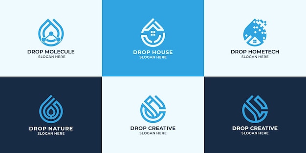 Conjunto de design de logotipo de gota, combinação de logotipo