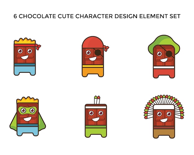 Conjunto de design de logotipo de ícone de personagem bonito de chocolate
