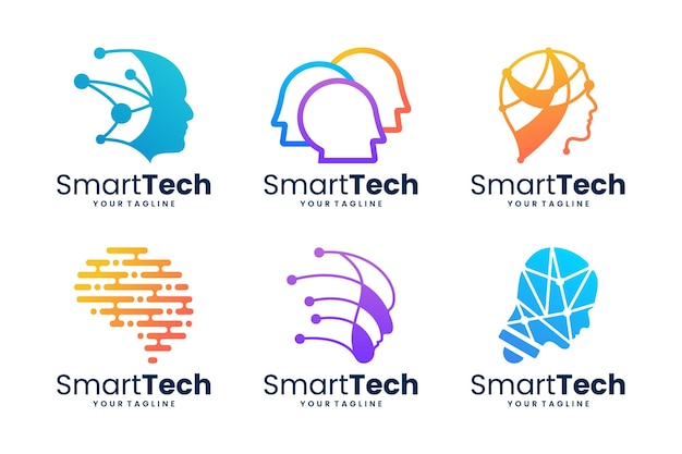 Conjunto de design de logotipo de inteligência artificial Conceito de conexão digital de tecnologia inteligente