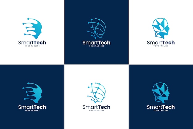 Conjunto de design de logotipo de inteligência artificial do futuro Logotipo de conexão cerebral digital