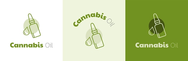 Conjunto de design de logotipo de óleo cbd, símbolo de medicina de cannabis, conceito de emblema de fluido de maconha, produtos de cânhamo