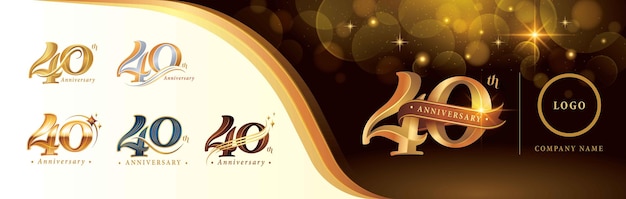 Conjunto de design de logotipo do 40º aniversário Logotipo de celebração de aniversário de quarenta anos, logotipo de luxo dourado