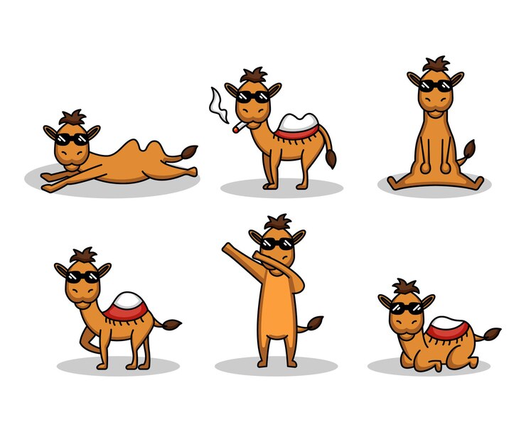 Vetor conjunto de design de logotipo fofo mascote de camelo