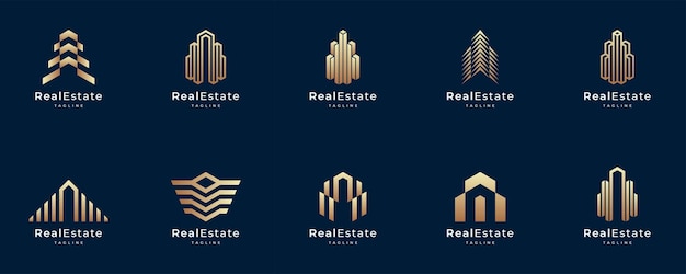 Conjunto de design de logotipo imobiliário