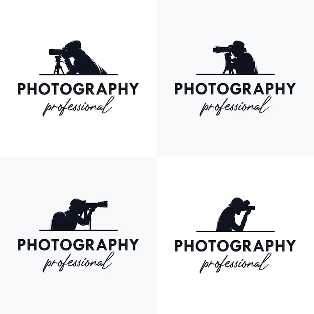 Conjunto de design de logotipo retrô de fotógrafo, símbolo de cinegrafista