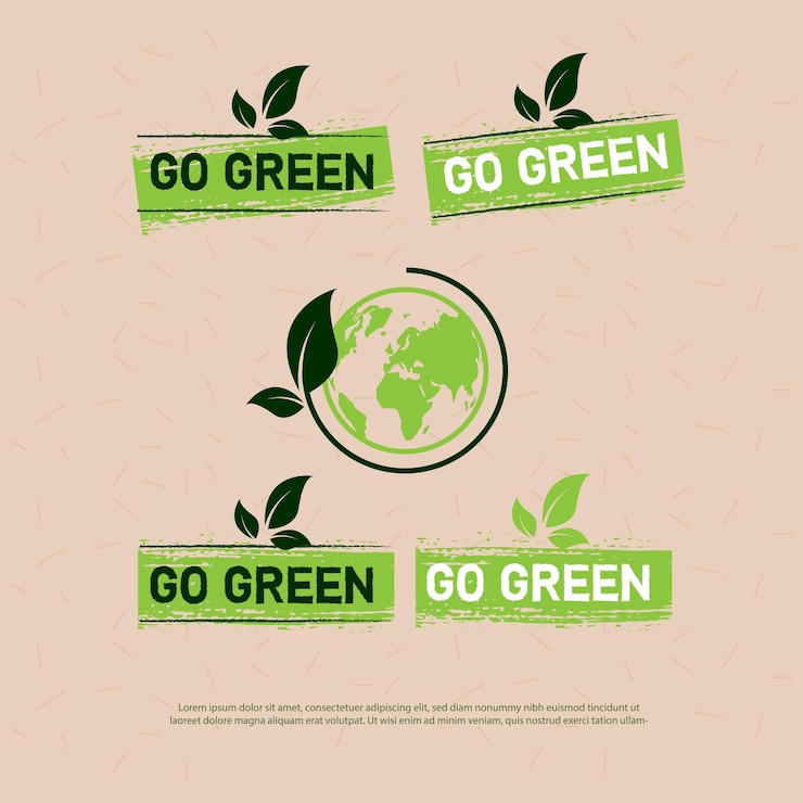 Vetor conjunto de design de logotipo verde, salve o mundo e o conceito de cidade ecológica design vetorial de rótulo ecológico