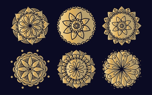 Conjunto de design de mandala com cor de gradiente dourado