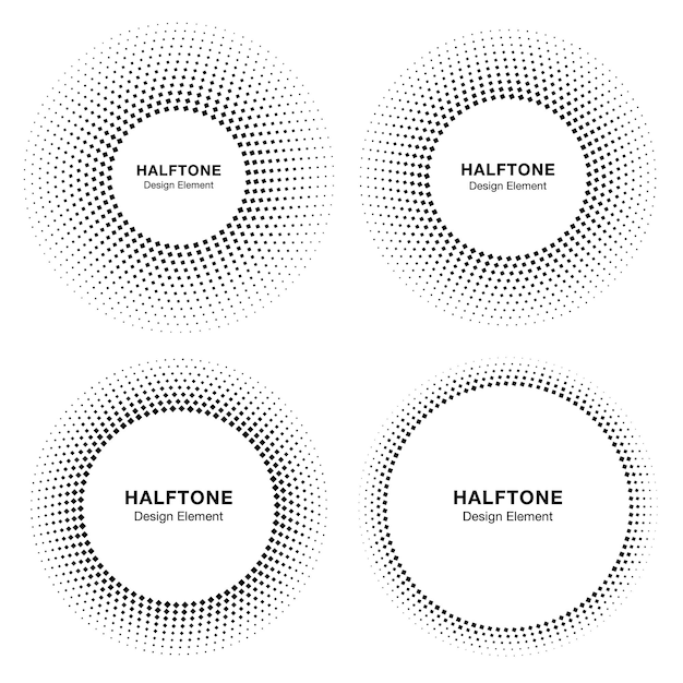 Conjunto de design de meio-tom de moldura de círculo abstrato preto