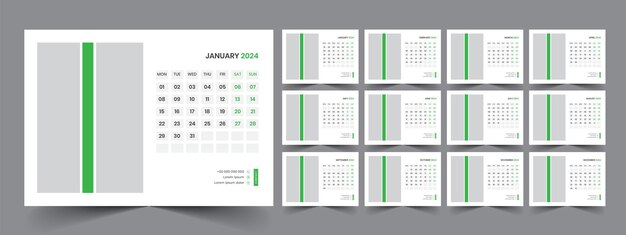 Vetor conjunto de design de modelo corporativo do planejador de calendário 2024 a semana começa na segunda-feira modelo para cale anual