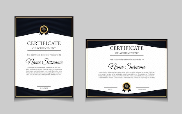 Conjunto de design de modelo de certificado com formas modernas de ouro de luxo