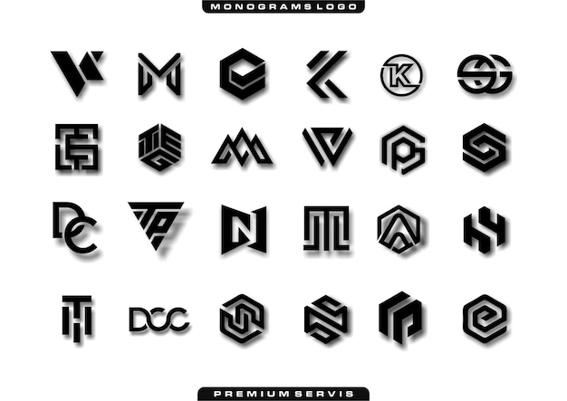 Conjunto de design de modelo de design de logotipo abstrato de carta de monograma criativo VETOR