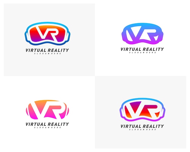 Conjunto de design de modelo de logotipo de realidade virtual vetor vr letter logo design com símbolo de ícone de tipografia moderna na moda criativa