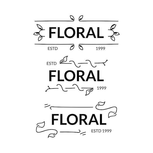 Conjunto de design de modelo de logotipo floral mínimo desenhado à mão