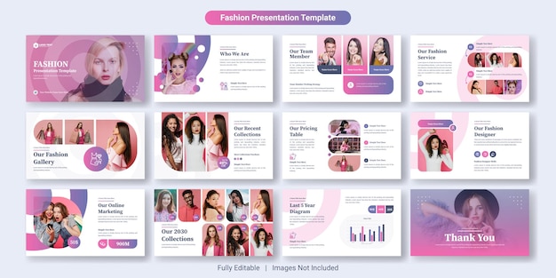 Conjunto de design de modelo de slides de apresentação de powerpoint de moda