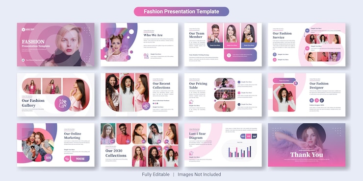 Vetor conjunto de design de modelo de slides de apresentação de powerpoint de moda