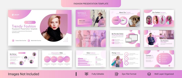 Vetor conjunto de design de modelo de slides de apresentação de powerpoint de moda