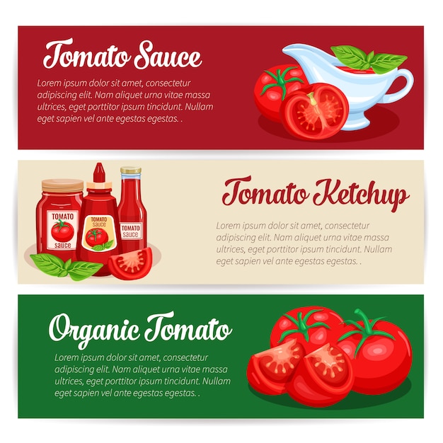 Conjunto de design de molho de tomate de banners.