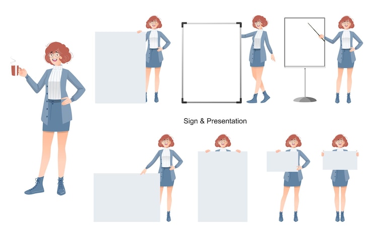 Vetor conjunto de design de personagens de mulher de negócios