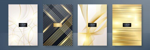 Conjunto de design de plano de fundo de capa de tecnologia Curvas de onda de padrão de linha de luxo em ouro premium preto Vector tech pano de fundo para layout de negócios certificado digital rede de modelo de brochura formal