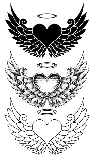 Conjunto de design de tatuagem de asas de anjo vetorial